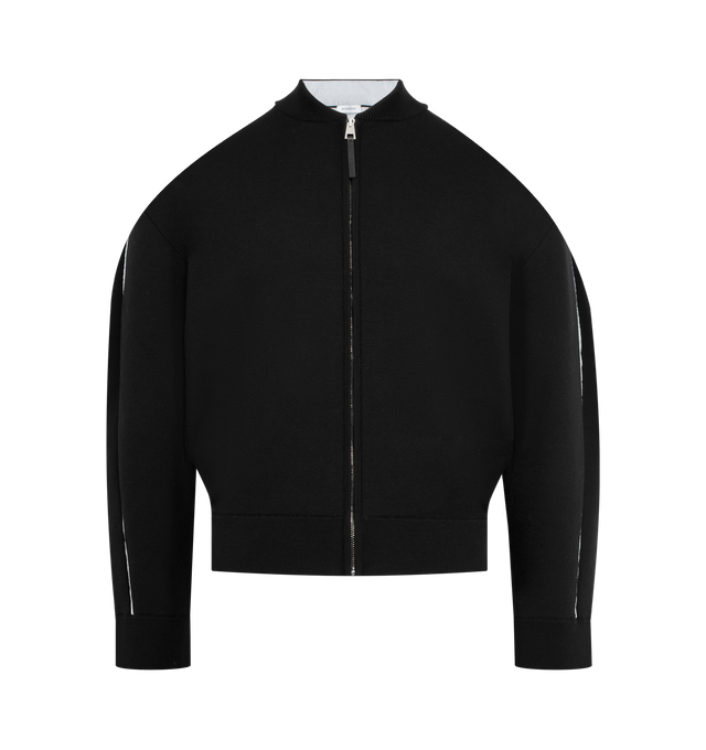Image 1 of 3 - BLACK - GIVENCHY Couture Seam Zipped Cardigan featuring zip front closure, bomber collar, piping detail at seam and logo on back.