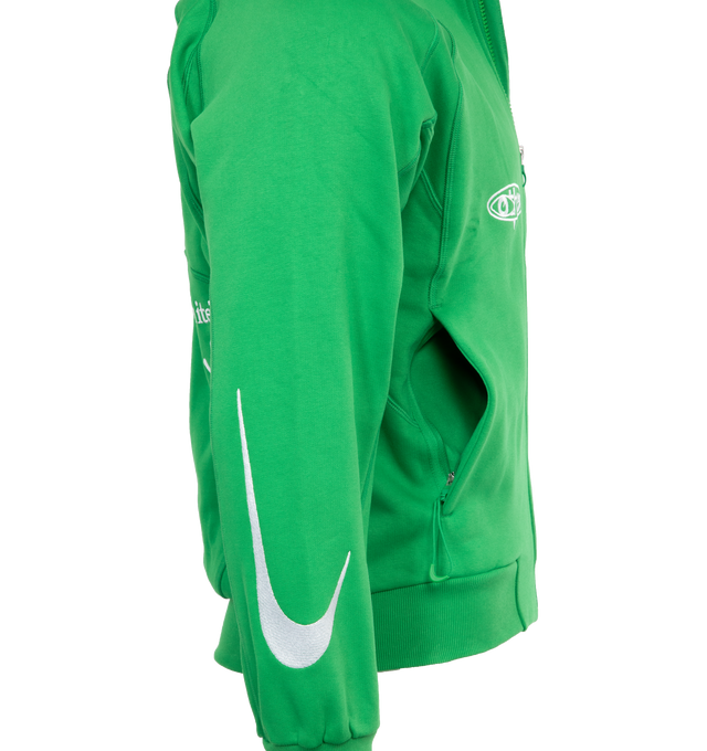 Image 3 of 5 - GREEN - NIKE X OFF WHITE Jacket featuring zip front closure, fleece lined, stand collar, long sleeves and ribbed cuffs and hem. 84% cotton, 16% polyester. 