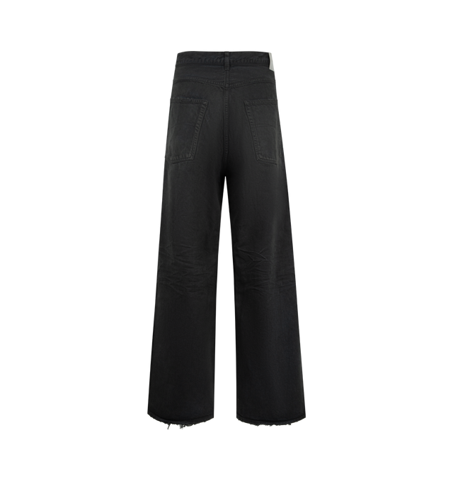 Image 2 of 3 - BROWN - BALENCIAGA Casual Pants featuring Japanese cotton denim, mid-rise waist, covered button fly, 5 belt loops, 5 pockets, Balenciaga engraved flex buttons, Balenciaga logo leather jacron at back and frayed hem. 100% cotton. Made in Japan.