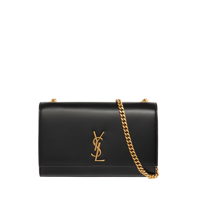 Image 1 of 3 - BLACK - SAINT LAURENT Kate Small Bag featuring structured bag, a cable-chain strap for shoulder carry, leather lining, bronze-tone hardware, magnetic snap closure and one flat pocket. 7.9" x 5.1" x 2". Leather. Made in Italy.
