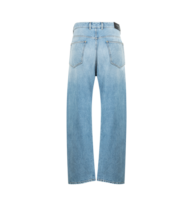 Image 2 of 3 - BLUE - GIVENCHY Couture Seam Pants featuring waist with loops, zipped and button closure, GIVENCHY engraved button, GIVENCHY suede leather patch on the back, three front pockets, two back pockets, bias seams for a cocooning volume and relaxed fit. 100% cotton. Made in Italy.