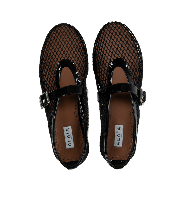 Image 4 of 4 - BLACK - ALAIA ballet flats in fishnet inspired by classical Japanese shoes. 90% Polyamide / 10% calfskin upper, 100% lambskin lining, 90% calf leather /10% rubber sole. Made in Italy.