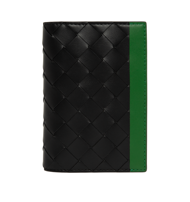 Image 1 of 3 - GREEN - BOTTEGA VENETA Men's Passport Case featuring intrecciato calfskin leather passport case with color block design, five card slots and two additional pockets. Calfskin. Made in Italy.