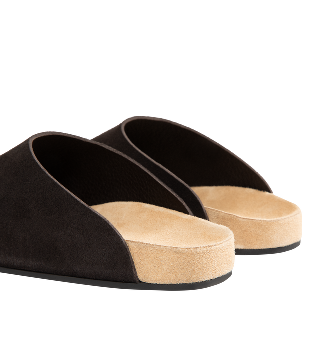 Image 3 of 4 - BROWN - THE ROW Hudson Two Slip On Mule featuring relaxed slip-on shoe in natural calfskin suede with round toe, contoured footbed, and durable rubber sole. 100% calfskin leather. Made in Italy.