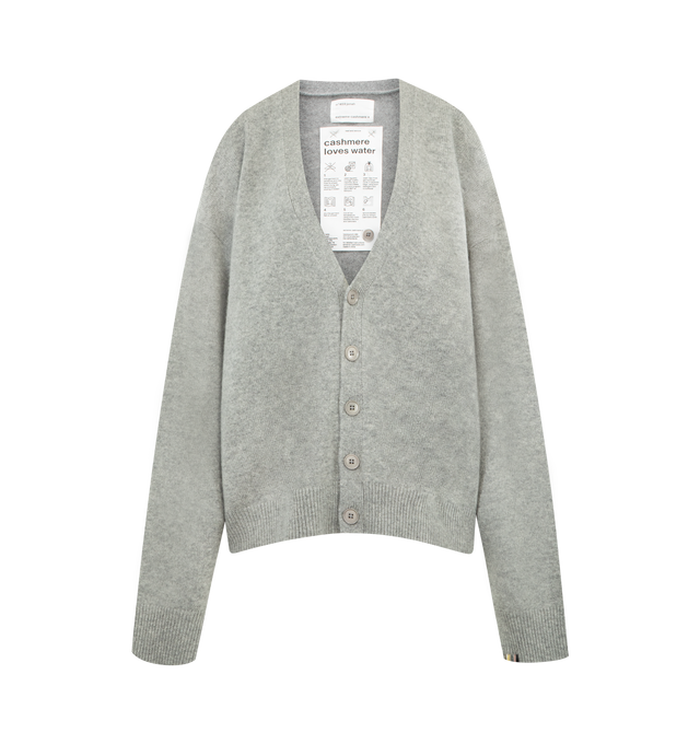 Image 1 of 2 - GREY - EXTREME CASHMERE Jonah Sweater featuring a slouchy, relaxed-fit cashmere cardigan with a deep v-neck, fastened with five corozo buttons and rib-knit hem and cuffs. 94% cashmere, 5% nylon, 1% elastane.