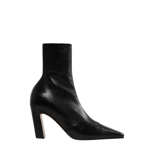 Image 1 of 4 - BLACK - KHAITE Nevada Stretch High Boot featuring a mid-calf urban cowboy boot with a squared toe, a stylized wingtip traced by tonal topstitching and a side zipper closure. Heel Height: 3.4 in. 100% lambskin. Made in Italy.