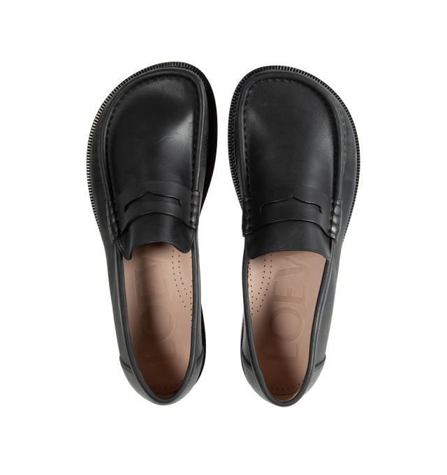 Image 4 of 4 - BLACK - LOEWE Campo Loafer featuring the LOEWE signature round asymmetrical toe shape, a high vamp and hand stitching. Leather outsole and insole. 