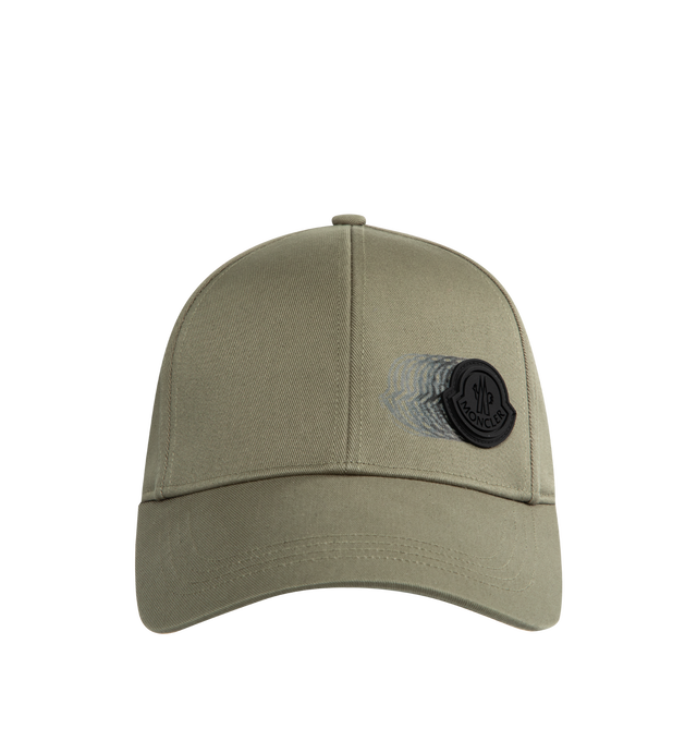 Image 1 of 2 - GREEN - Moncler Off Center Logo Baseball Cap has a curved brim, an adjustable snap-back closure, and a rubberized signature logo at the front.
