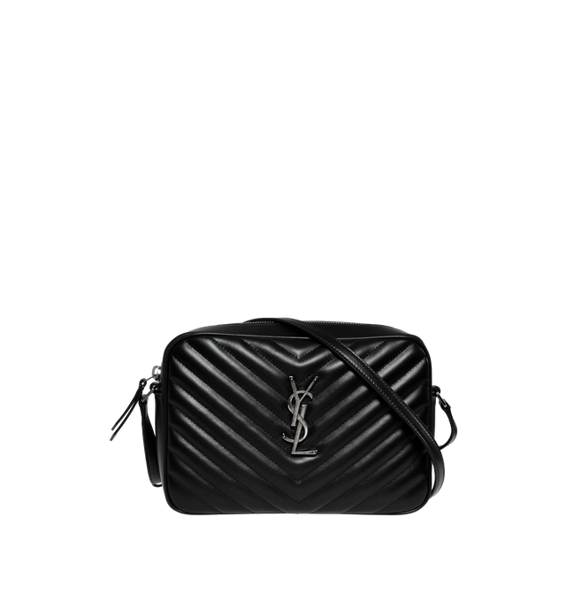 Image 1 of 3 - BLACK - SAINT LAURENT Lou camera bag featuring silver hardware. Dimensions: 9 X 6.2 X 2.3 inches. 100% leather. Made in Italy.  