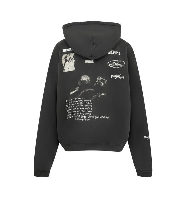 Image 2 of 2 - BLACK - ENFANTS RICHES DEPRIMES 13 Days in Detox Hoodie featuring a long-sleeve pullover hooded sweatshirt, heavy weight brushed french terry, boxy, drop-shoulder fit, double layer hood, rib knit cuffs and waistband, printed artwork at front, back, and sleeve and signature vintage wash process. 100% cotton. Made in the USA.