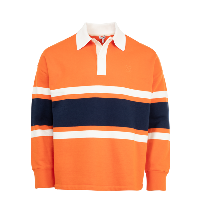 Image 1 of 2 - ORANGE - LOEWE Long Sleeve Polo featuring polo collar, long sleeve with rib cuffs, stripes across middle and loose fit.