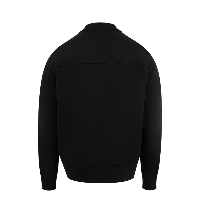 Image 2 of 2 - BLACK - LE PERE Mesh Longsleeve Polo featuring bold stripes across a breathable mesh front, cotton sleeves and back panel, point collar, snap-button closure and chest pocket. Made in Portugal.