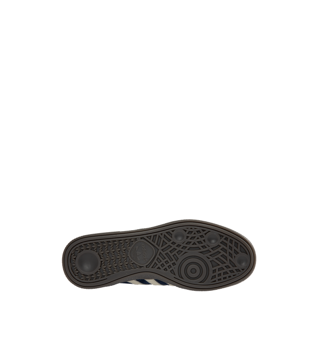 Image 4 of 5 - BLACK - Adidas Originals Handball Spezial lace-up sneakers with premium smooth "night indigo" color suede and leather upper featuring cream-white tri-stripes, Spezial tongue logo, metallic signature on the side and gum rubber outsole.