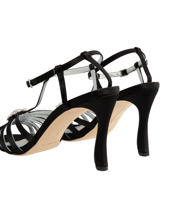 Image 3 of 4 - BLACK - MANOLO BLAHNIK Fulcon Embellished Strappy Sandals featuring a strappy design adorned with crystal embellishments, a curved heel, open toe, buckle closure and textile upper. Made in Italy.