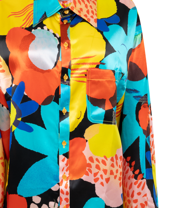 Image 3 of 3 - MULTI - CHRISTOPHER JOHN ROGERS Petunia Floral Oversized Shirt featuring point collar, patch pocket, long sleeves and button-front closure. 100% viscose. 