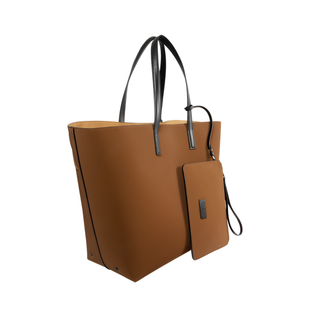 Image 2 of 3 - BROWN - MONCLER Very Tote Bag featuring rubberized nylon, micro suede lining, smooth calf leather trim, leather handles, inner zipped pouch, leather key chain and logo detail. W 38 cm x H 38.5 cm x D 17 cm. 100% polyester. Lining: 100% polyamide/nylon.
