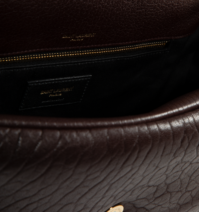 Image 4 of 4 - BROWN - SAINT LAURENT Calypso Medium Bag featuring puffy, pillowed effect, sliding curb chain strap, cotton lining, bronze toned hardware, magnetic clousre and one zip pocket. 11.8" X 5.9" X 23". Strap drop: 11.219.9". Lambskin.