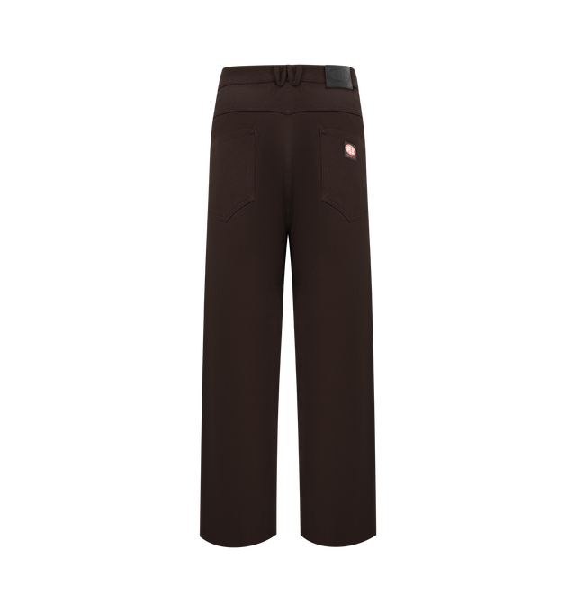 Image 2 of 3 - BROWN - WILLY CHAVARRIA Bad Boy Jean featuring a high-rise fit, tapered leg, leather WILLY patch, a gold button fly closure, W belt loops, and a signature key loop. 100% cotton denim. Made in the USA.