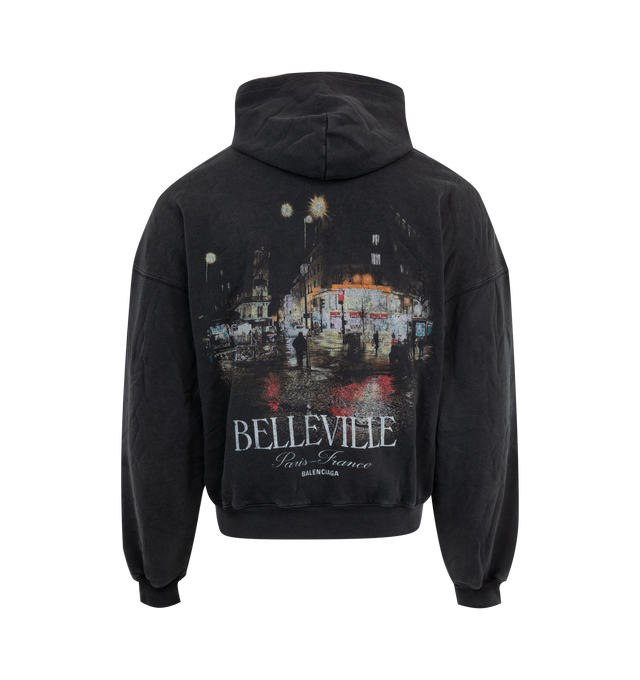 Image 2 of 2 - BLACK - BALENCIAGA Belleville Large Zip-up Hoodie featuring dry fleece, hood without drawstring, dropped shoulders, zipped front, 2 pockets at front, gathered at cuffs and waistline and Belleville artwork at back. 100% cotton. Made in Portugal.
