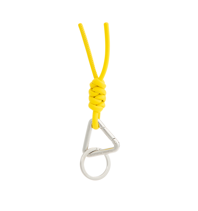 Image 1 of 2 - YELLOW - BOTTEGA VENETA Triangle Key Ring featuring woven nappa leather detail, triangle shape and hook. Lambskin. Made in Italy.