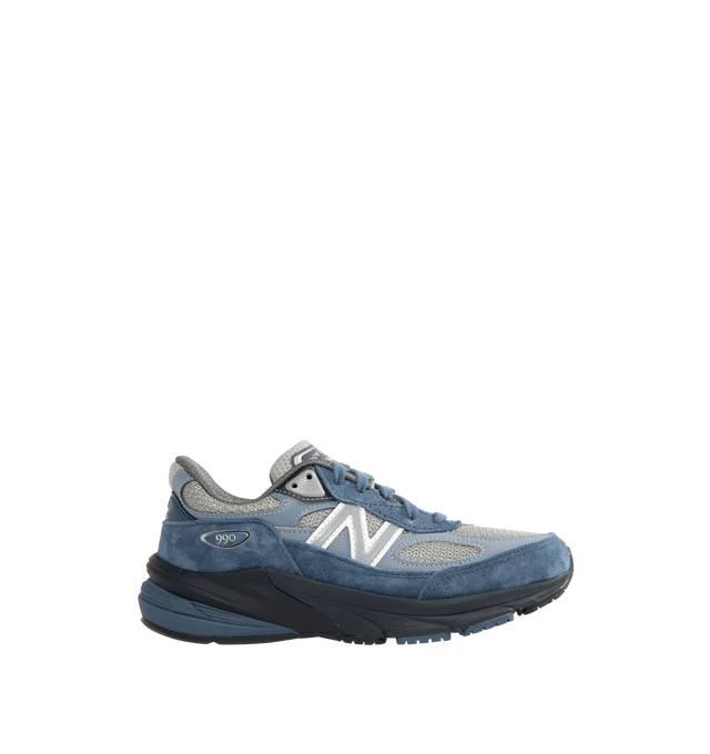 Image 1 of 5 - BLUE - NEW BALANCE USA 990V6 Sneaker featuring breathable mesh base overlaid with premium perforated leather suede panels, reflective accents appear across the upper, 990 branding on the lateral heel, lace closure with a heel tab, contoured midsole, FuelCell foam and ENCAP heel.