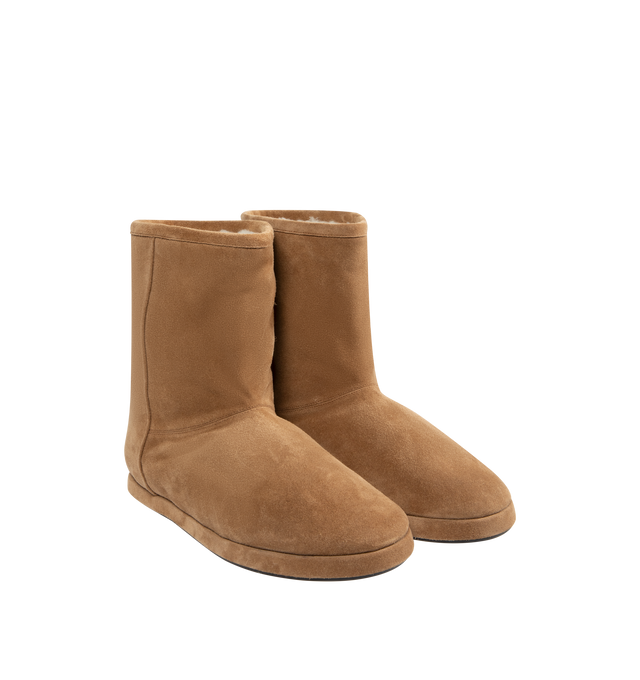 Image 3 of 5 - BROWN - BALENCIAGA Alaska Soft Bootie featuring split calfskin, wool and synthetic material, round toe, Balenciaga logo debossed on the back and tone-on-tone sole. Upper: calfskin, wool, polyester, acrylic. Sole: TPU, bio-based TPU. Insole: wool, polyester, acrylic. Made in Italy.