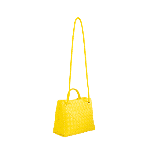 Image 2 of 4 - YELLOW - Bottega Veneta small Andiamo handbag featuring intrecciato leather with leather top handle, sliding cross-body strap, compartmented interior with one zippered pocket, two open pockets and magnetic closure. 7.9" x 9.8" x 3.9". 100% lambskin. Made in Italy.