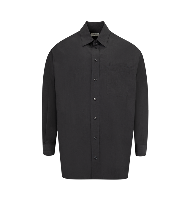 Image 1 of 2 - GREY - LEMAIRE Double Pocket Shirt featuring crinkled plain-woven cotton shirt, spread collar, button closure, patch pockets at chest, shirttail hem, dropped shoulders, pleated single-button barrel cuffs and box pleat at back yoke. 100% cotton.