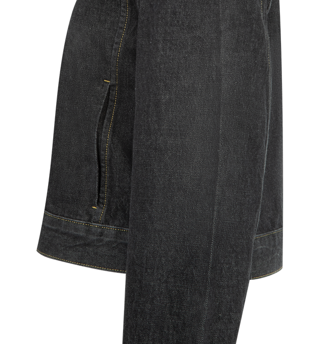 Image 3 of 3 - BLACK - STUDIO NICHOLSON Denim Boxy Jacket featuring pocket detail, short, slim fit, wide, exaggerated sleeves, front pockets built into the seams, metal buttons and substantial denim twill. 100% organic cotton.
