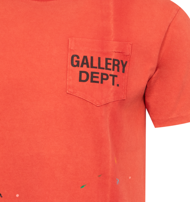 Image 2 of 2 - RED - GALLERY DEPT. Vintage Logo Tee featuring boxy fit with understated ribbed accents at the neckline and cuffs, faded screen-printed logo on both front and back along with paint splatter. 100% cotton. 