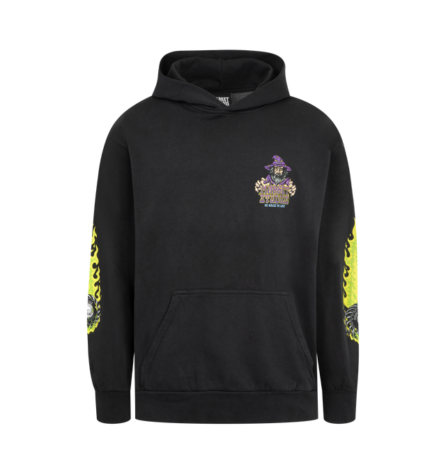 Image 1 of 3 - BLACK - MARKET No Rules No Limits Hoodie featuring pullover sweatshirt with fixed hood, graphic print on front, sleeves and back, pouch pocket, ribbed knit trims and regular fit. 80% cotton, 20% polyester.