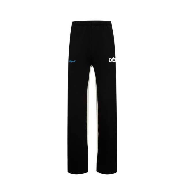 Image 1 of 4 - BLACK - GALLERY DEPT. 2K Fit Sweatpants featuring wide leg fit, elastic waistband with adjustable drawstring, side pockets and single zipper back pocket, 'Sport Elegant' and DPT. logotypes on the front and contrast paneling along the legs. 100% cotton. Made in Portugal.