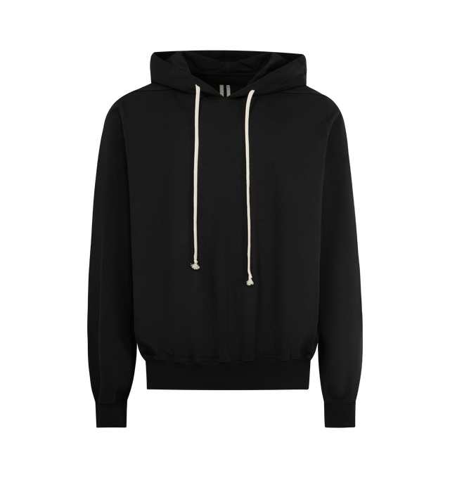 Image 1 of 2 - BLACK - RICK OWENS Oversized Hoodie featuring organic cotton jersey hoodie, drawstring at hood, rib-knit hem and cuffs and dropped shoulders. 100% cotton. Made in Portugal.