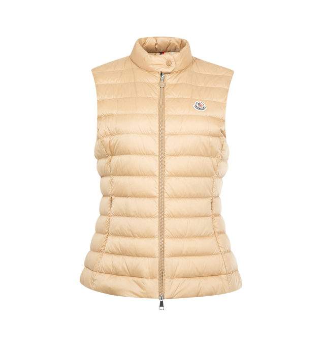Image 1 of 2 - NEUTRAL - MONCLER Igens Down Vest featuring recycled longue saison, water-repellent main fabric, recycled longue saison lining, down-filled, collar with snap button closure, zip closure and zipped pockets. 100% polyamide/nylon. Padding: 100% polyester. Made in Romania.