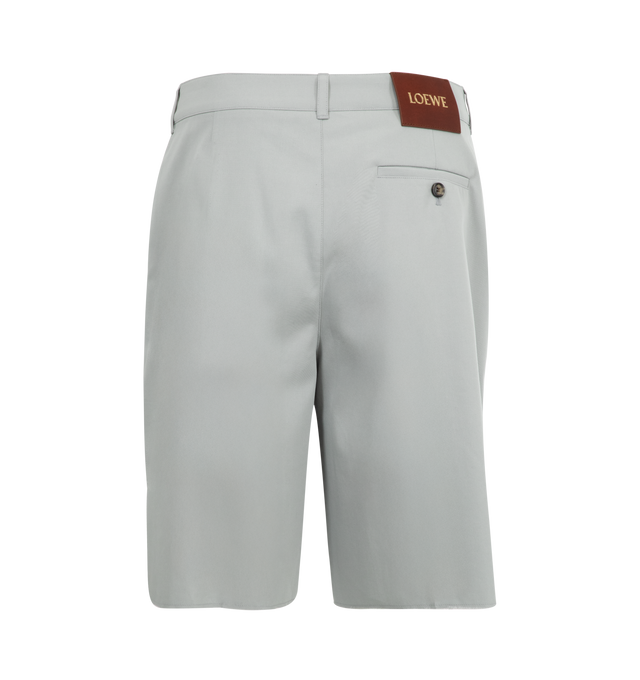 Image 2 of 3 - GREY - LOEWE Anagram Shorts in lightweight compact cotton twill featuring Anagram cut-outs at the knees, regular fit, regular length, mid waist, concealed button fly, slash pockets, rear patch pockets and LOEWE embossed leather patch placed at the back. Cotton. Made in Italy.