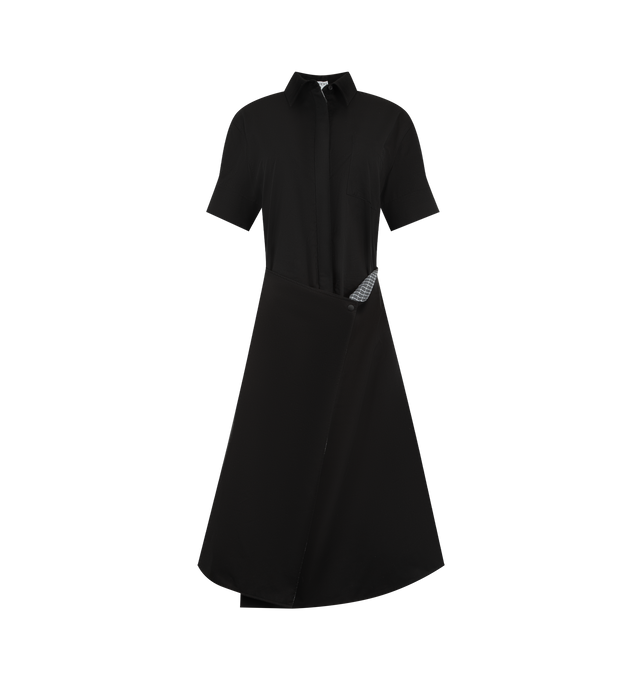 Image 1 of 3 - BLACK - LOEWE Shirt Dress featuring short sleeves, button front closure, shirt collar, midi length and asymetrical wrap skirt.