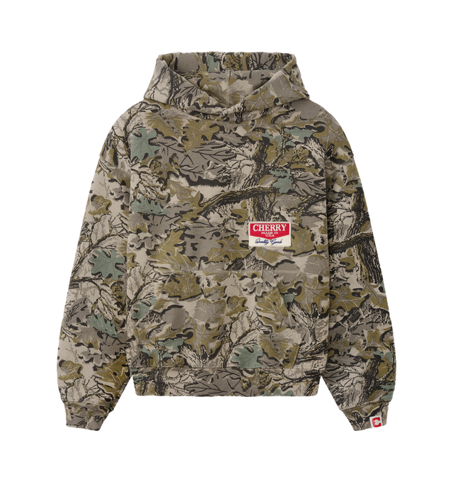 Image 1 of 6 - GREEN - Cherry LA Men's Chevron Pullover Hoodie is crafted from custom cotton fleece and features a boxy-fit silhouette with a classic pullover design. Designed with a chest patch, distressed detailing, and a branded label at the cuff, this everyday essential combines a relaxed fit with Cherry LA's signature worn-in aesthetic. Main Material: Custom Cotton Fleece. Made in Los Angeles, California.