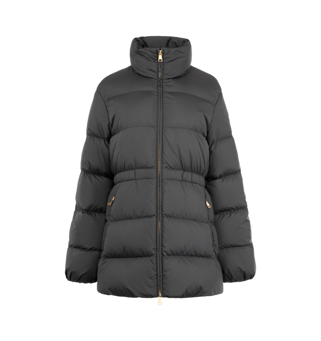 Image 1 of 3 - BLACK - MONCLER Brossette Short Down Jacket featuring recycled polyester lining, down-filled, zipper closure, zipped pockets and elastic waistband and cuffs. 100% polyester. Padding: 90% down, 10% feather.