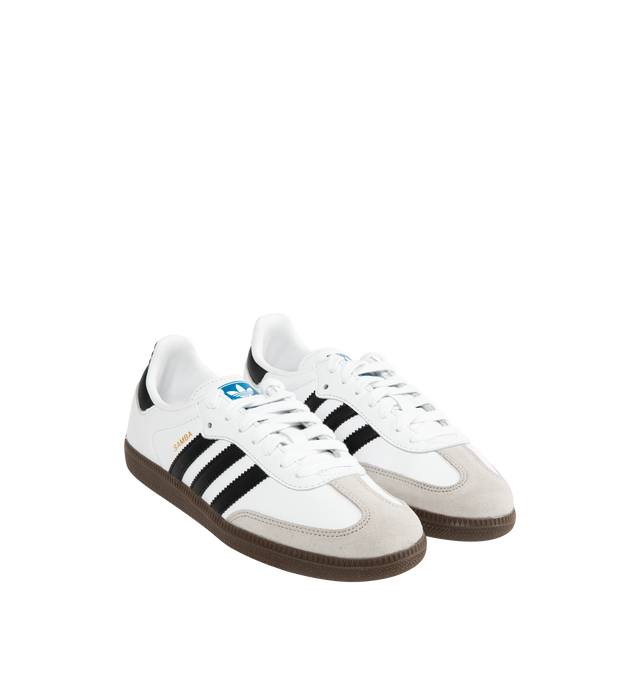 Image 2 of 5 - WHITE - ADIDAS Samba Classic Sneakers are a lace-up style with suede overlays, synthetic leather uppers, lightweight EVA midsole, and gum rubber outsoles. Unisex style in men's sizes.