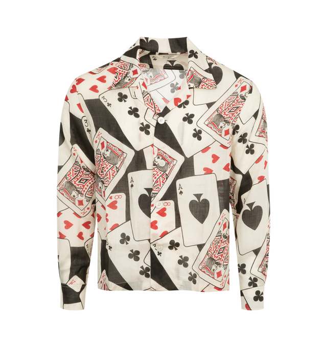 Image 1 of 2 - MULTI - BODE Ace of Spades Long Sleeve Shirt featuring boxy fit, four front buttons, spread collar and print throughout. 100% ramie. Made in Portugal. 