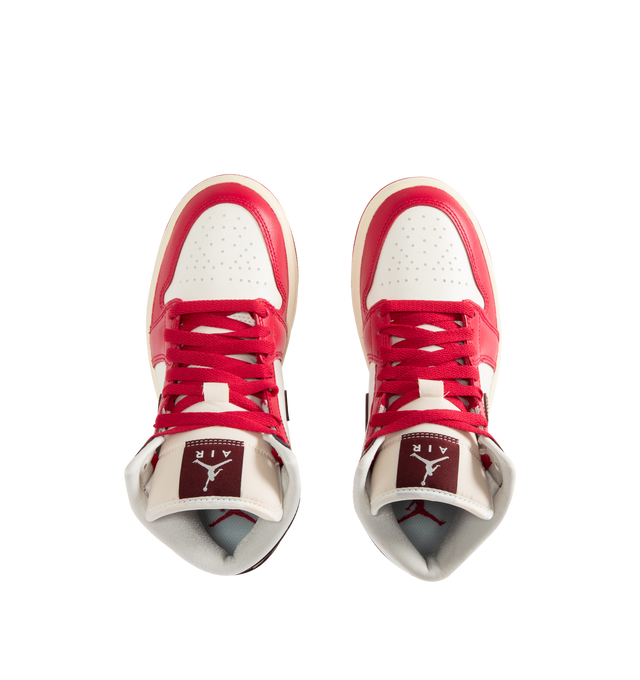 Image 5 of 5 - RED - JORDAN Air Jordan 1 Mid Sneaker featuring padded collar, premium leather and synthetic upper, Air-Sole unit in the heel and rubber outsole.