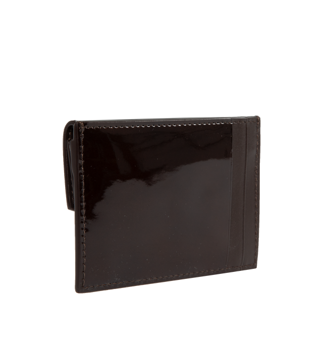Image 2 of 3 - BROWN - SAINT LAURENT Uptown Card Case featuring snap button closure, flap coin pocket, one coin purse and three card slots. 4.1 X 2.8 X 0.6 inches. 90% calfskin leather, 10% metal. 