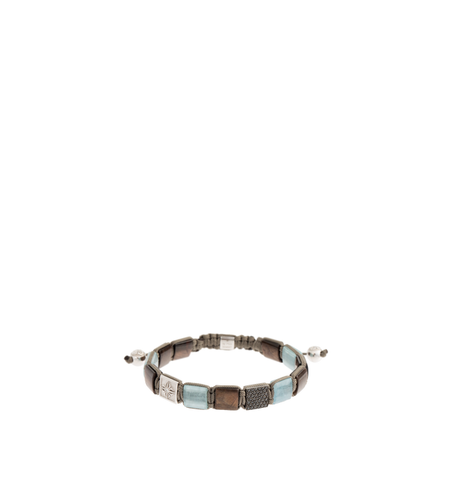 Image 1 of 2 - MULTI - Shamballa Jewels 10mm Lock Bracelet combines the bold allure of Brown Sapphires with the natural beauty of milky Aquamarines, set against the backdrop of luxurious 18K Black Rhodinated Gold. The 10mm size ensures a commanding presence, making it an ideal choice for those who seek statement jewelry with a touch of elegance and exclusivity. Hirshleifers offers a range of pieces from this collection in-store. For personal consultation and detailed information about jewelry, please contac
