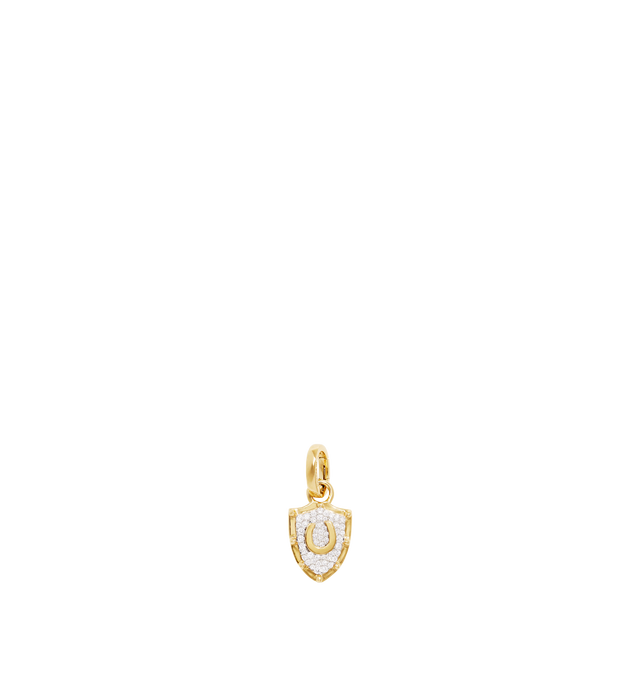 Image 1 of 2 - GOLD - FOUNDRAE Horseshoe Crest Miniature Pendant crafted in 18k Yellow Gold featuring a center horseshoe and set with pav diamonds. Diamond Weight: 0.19 ct. Medallion measures 13mm. Hirshleifers offers a range of initial pieces from this collection in-store. For personal consultation and detailed information about jewelry, please contact our dedicated stylist team at personalshopping@hirshleifers.com.