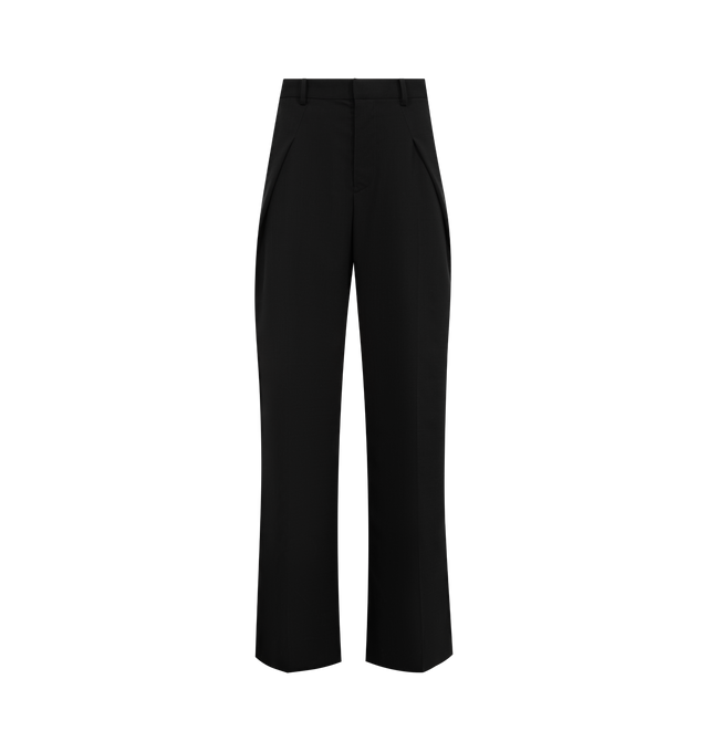 Image 1 of 3 - BLACK - SACAI Wool Suiting Pants featuring belt loops at waistband, four-pocket styling, zip fly, pleats at front and relaxed fit. Made in Japan.