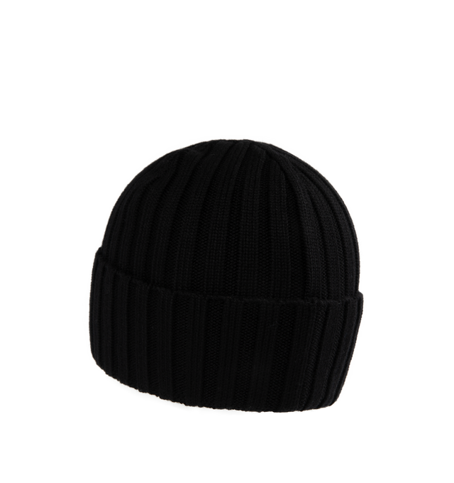 Image 2 of 2 - BLACK - MONCLER Wool Beanie featuring ribbed knit, Gauge 5 and logo patch. 100% virgin wool. 