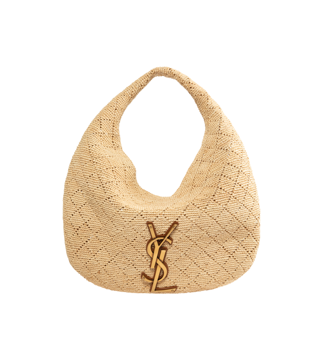 Image 1 of 3 - NEUTRAL - Saint Laurent hobo version of the iconic ICARE, in diamond-crocheted raffia and vegetable-tanned leather. This modern, spacious bag allows for multiple carry options. Featuring leather lining, bronze-tone hardware, zip closure. Measures 11.818.5" x 12.0" x 0.84.7" with 6.3" handle drop. Made in Madagascar.