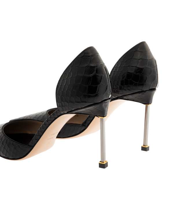 Image 3 of 4 - BLACK - TOM FORD Semi Shiny Printed Python Spire DOrsay Pump featuring a pointed toe, square metal stiletto heel and contrasting galvanic accents. 85mm. 100% calfskin. Lining: nude leather. Made in Italy.