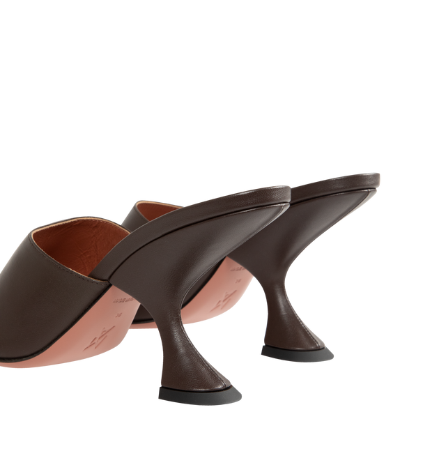 Image 3 of 4 - BROWN - AMINA MUADDI Taylor Slipper featuring rounded open toe and 90mm slanted heel. 100% lambskin. Made in Italy.