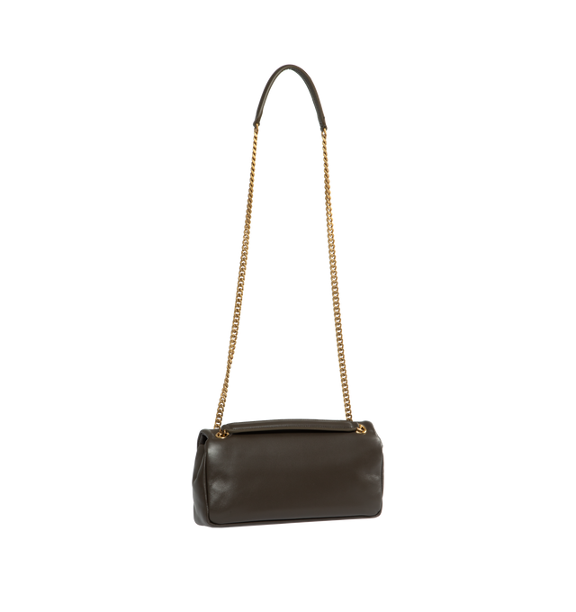 Image 2 of 3 - BROWN - SAINT LAURENT Calypso padded shoulder bag featuring snap button closure and one zip pocket. Chain drop 9.4". Dimensions: 2.8 x 5.5 x 10.6 inches. 100% leather. Made in Italy.  